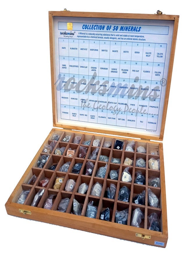 Rocksmins Collection of 50 Minerals MI50WB in Wooden Box Set of 50 Handpicked Big Mineral Specimen for Students School College Education Rocks Geology Kits ideal Study Earth Science & Stones - Image 5